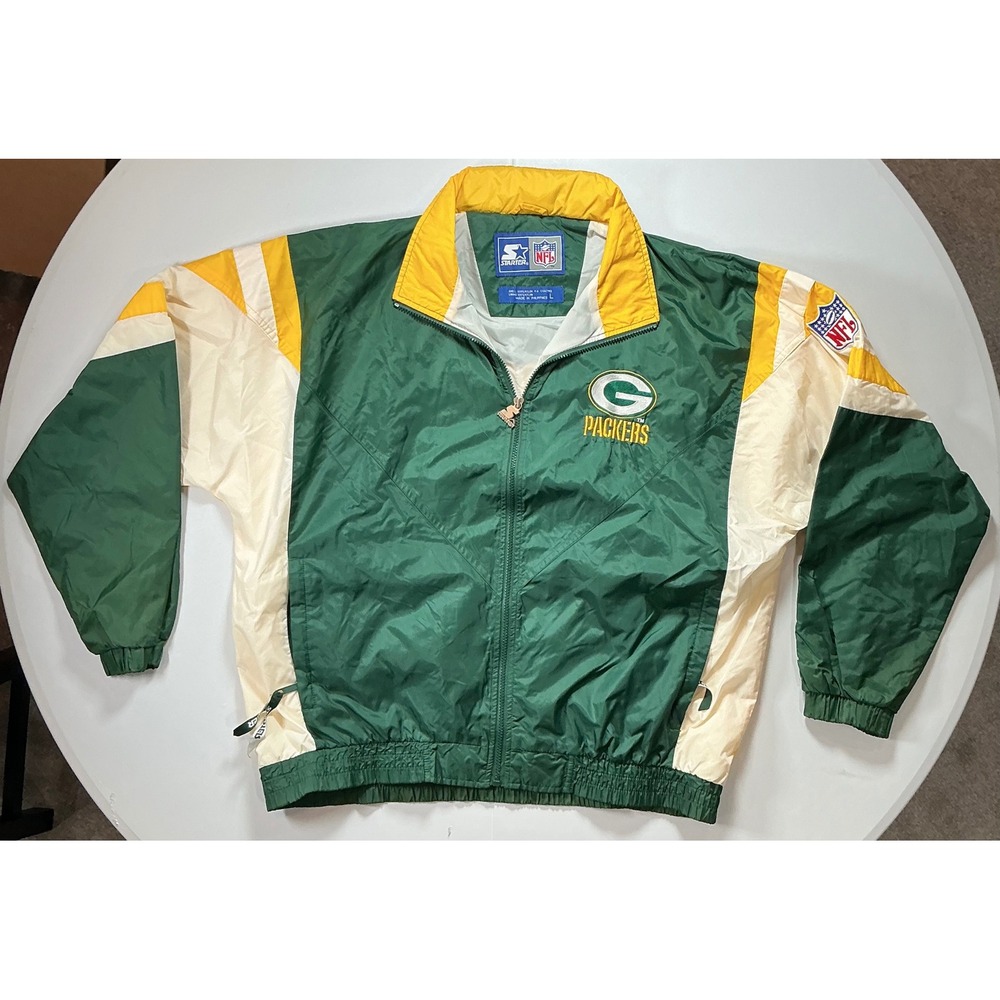 VTG 90s Starter Green Bay Packers Jacket Mens L Nylon Colorblock Windbreaker